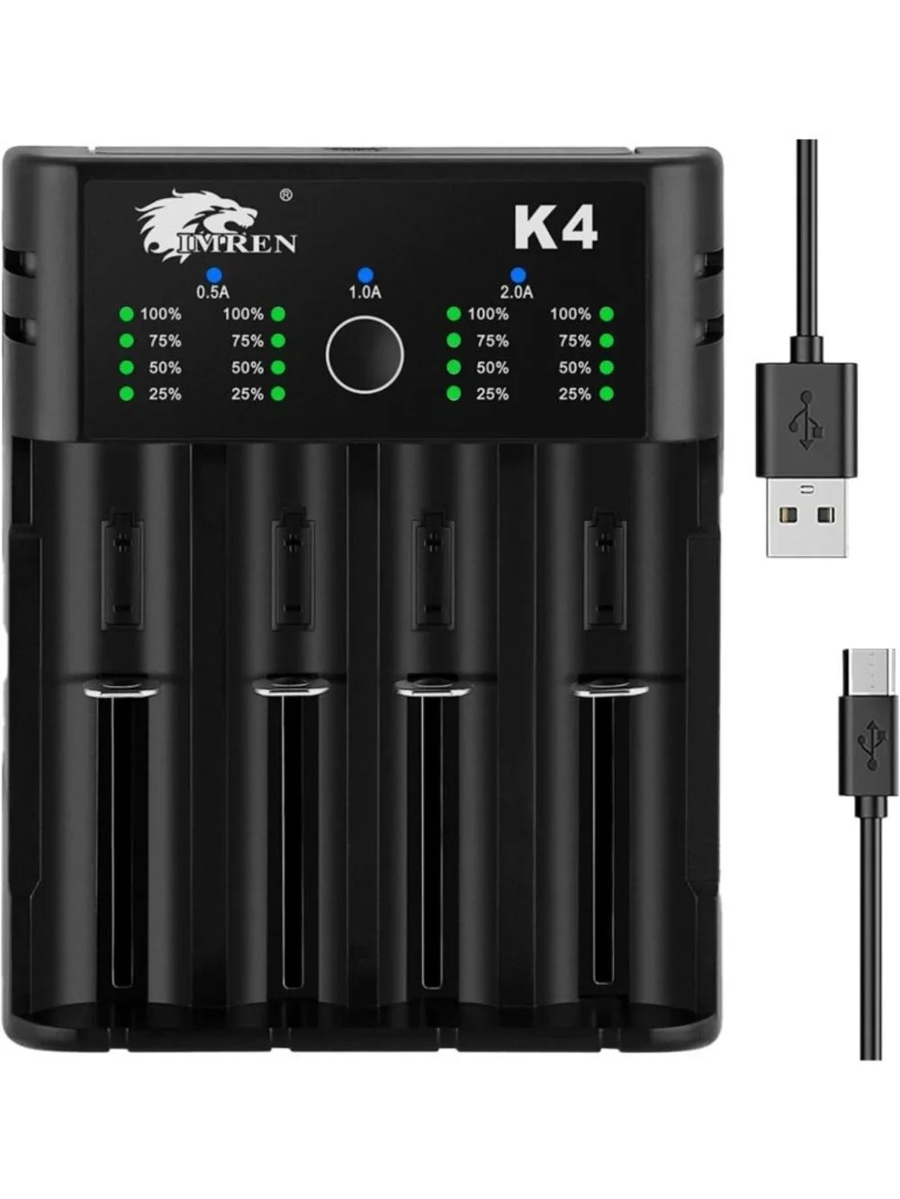 4-Bay USB-C Battery Charger for 18650, 21700, Li-ion & NiMH Rechargeable
